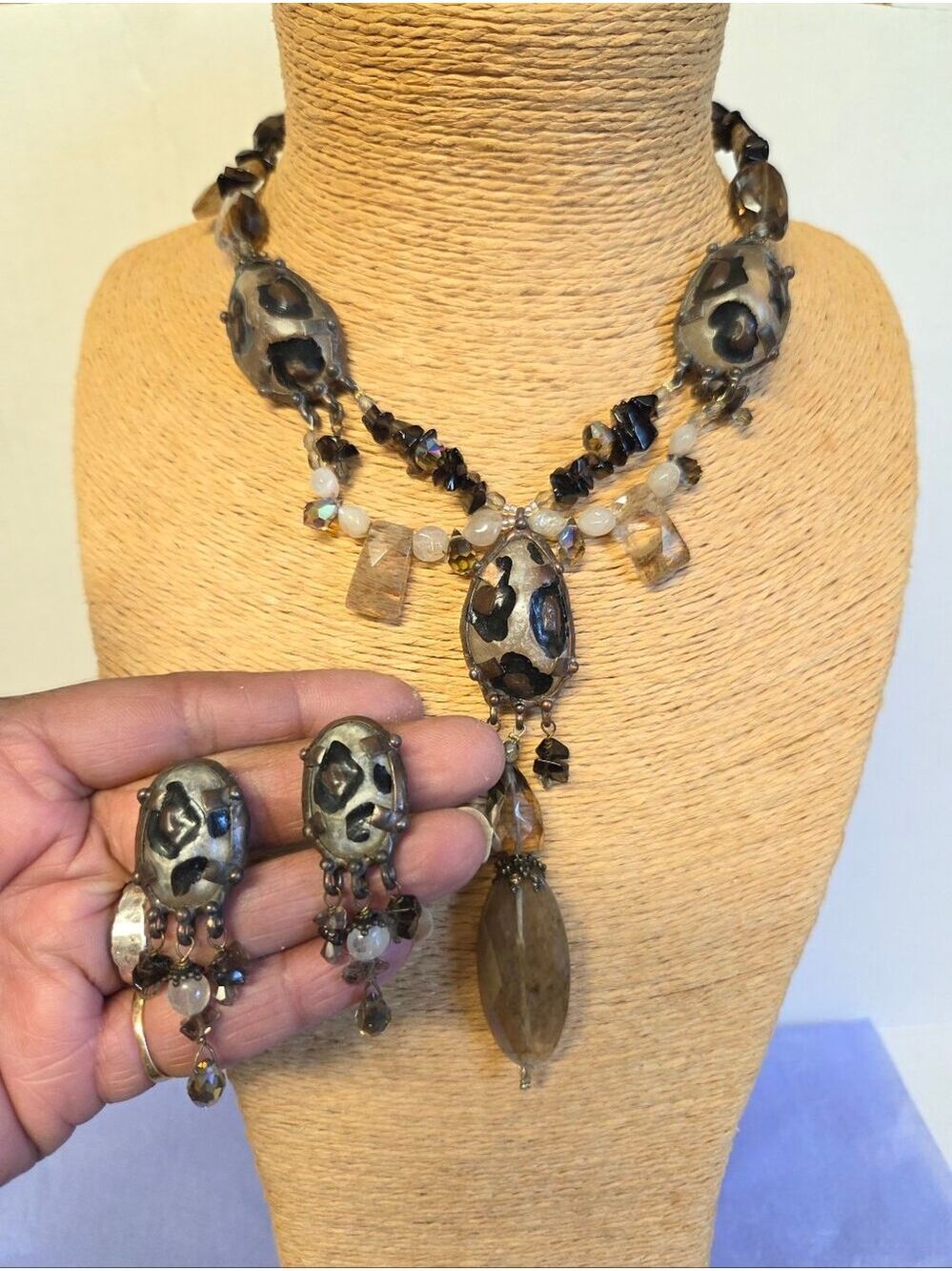 Vintage 80s Maya Evangelista Hand-crafted Artisan Statement Necklace & Earrings